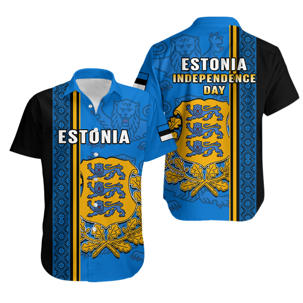 Estonia Hawaiian Shirt Happy Estonian Independence Day With Coat Of Arms - Wonder Print Shop