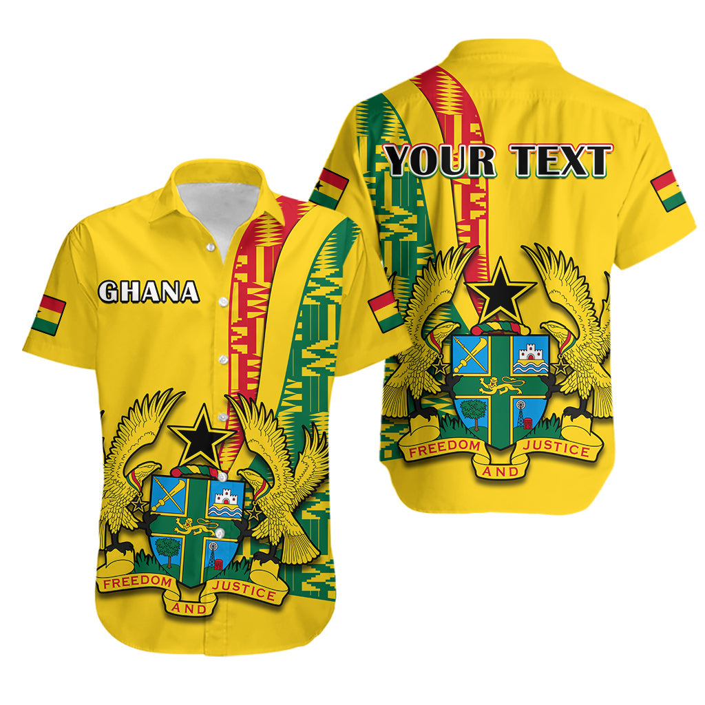 (Custom Personalised) Ghana Hawaiian Shirt Ghanan Coat Of Arms Mix Kente Pattern - Wonder Print Shop