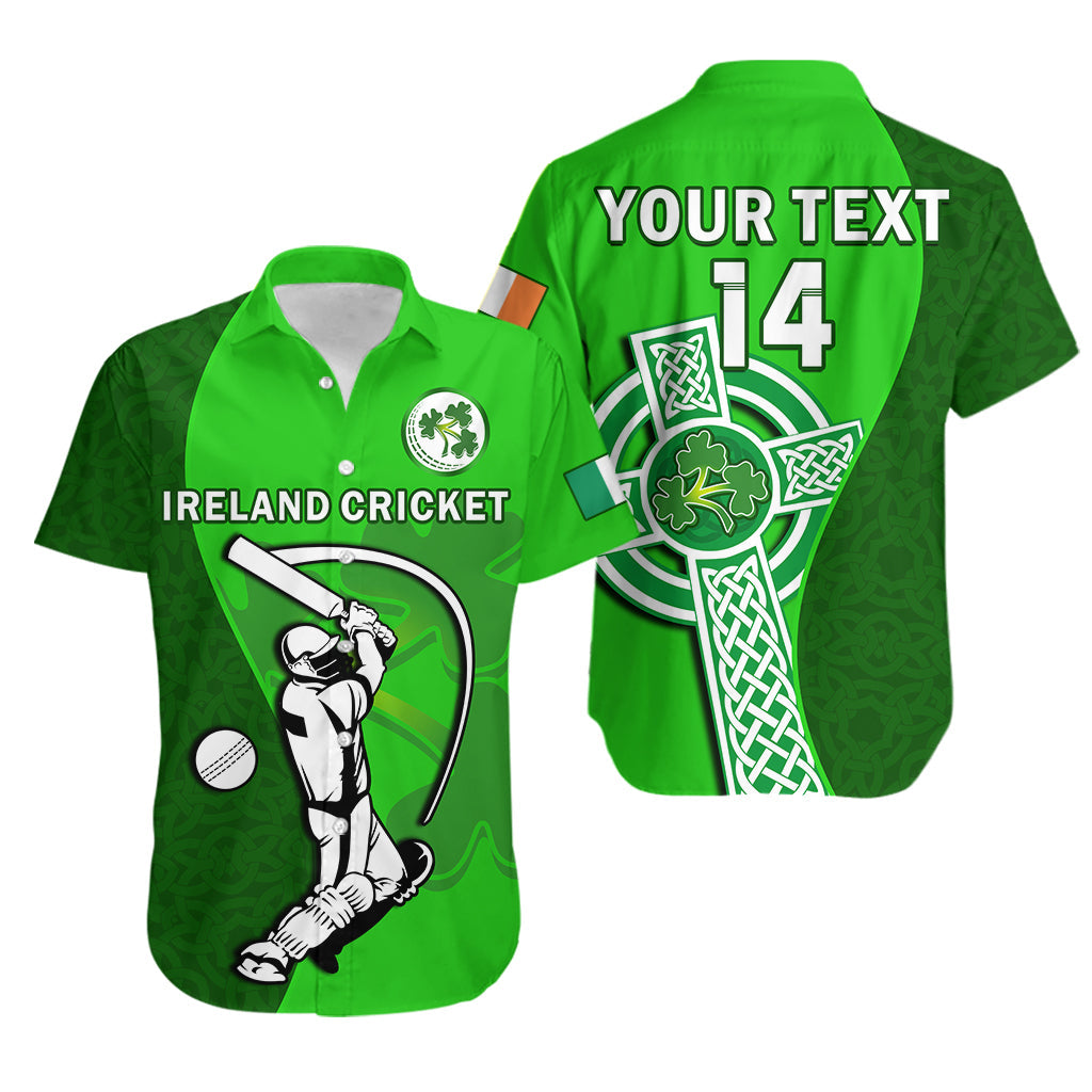 (Custom Text And Number) Ireland Cricket Hawaiian Shirt Irish Flag Celtic Cross Sporty Style - Wonder Print Shop