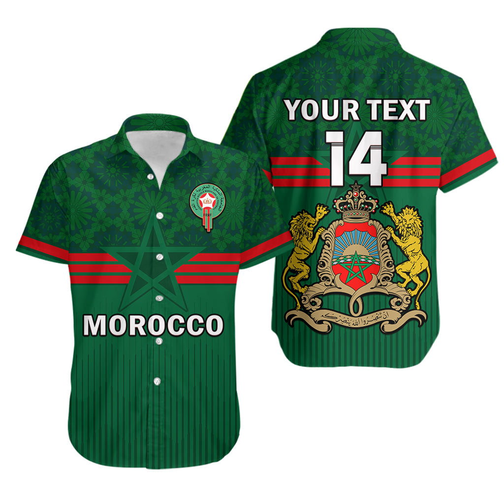 (Custom Text And Number) Morocco Football Hawaiian Shirt World Cup 2022 Green Moroccan Pattern - Wonder Print Shop