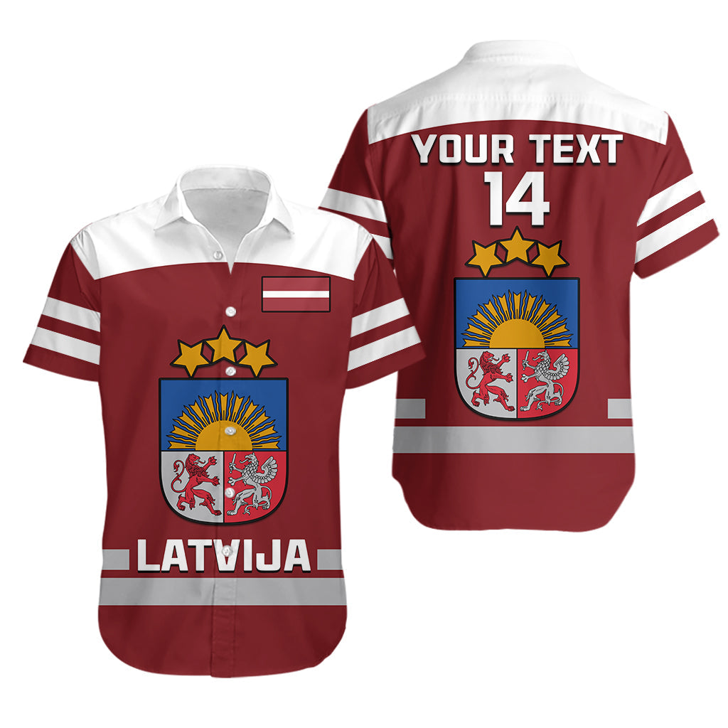 (Custom Text And Number) Latvia Hockey 2023 Hawaiian Shirt Red Sporty Style - Wonder Print Shop