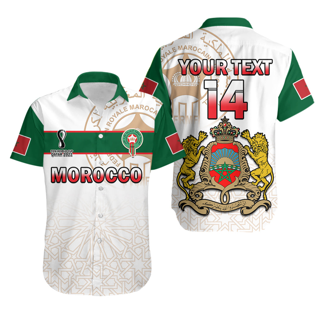 (Custom Text and Number) Morocco Football Hawaiian Shirt Atlas Lions White World Cup 2022 - Wonder Print Shop