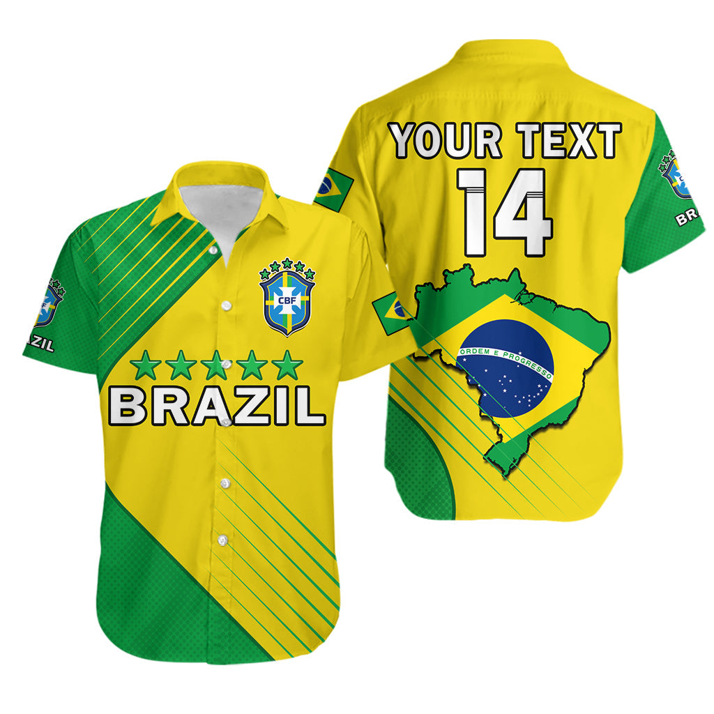 (Custom Text And Number) Brazil Football Hawaiian Shirt Brasil Map Come On Canarinho Sporty Style - Wonder Print Shop