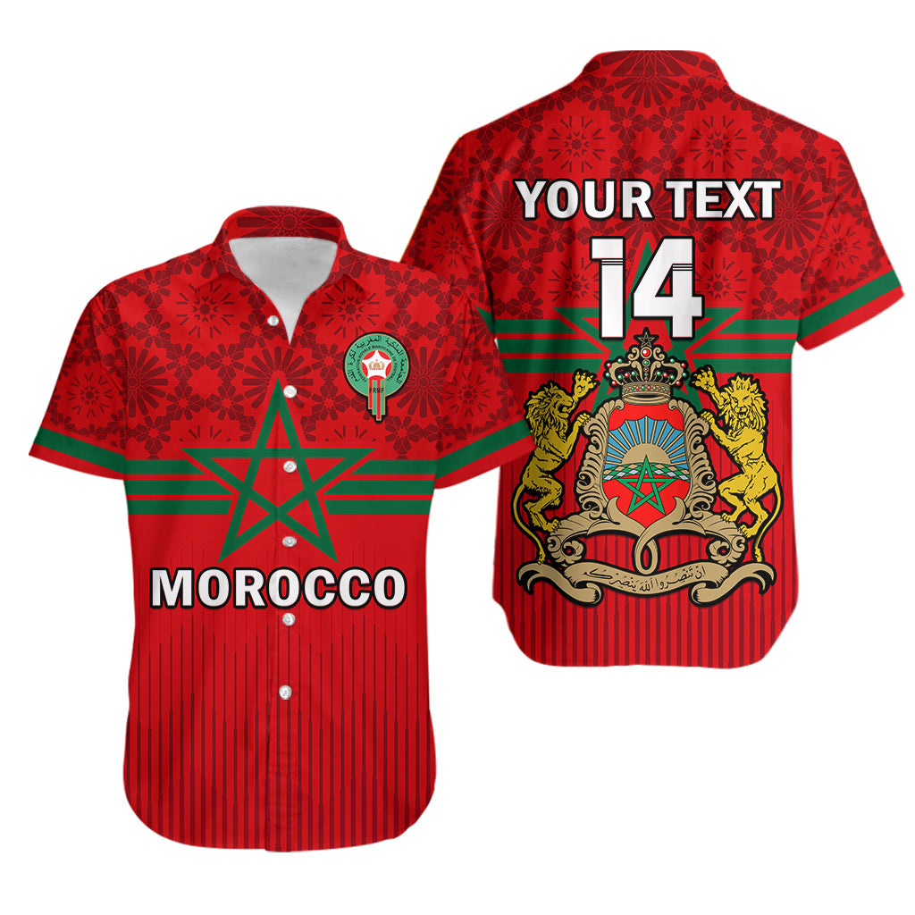 (Custom Text And Number) Morocco Football Hawaiian Shirt World Cup 2022 Red Moroccan Pattern - Wonder Print Shop