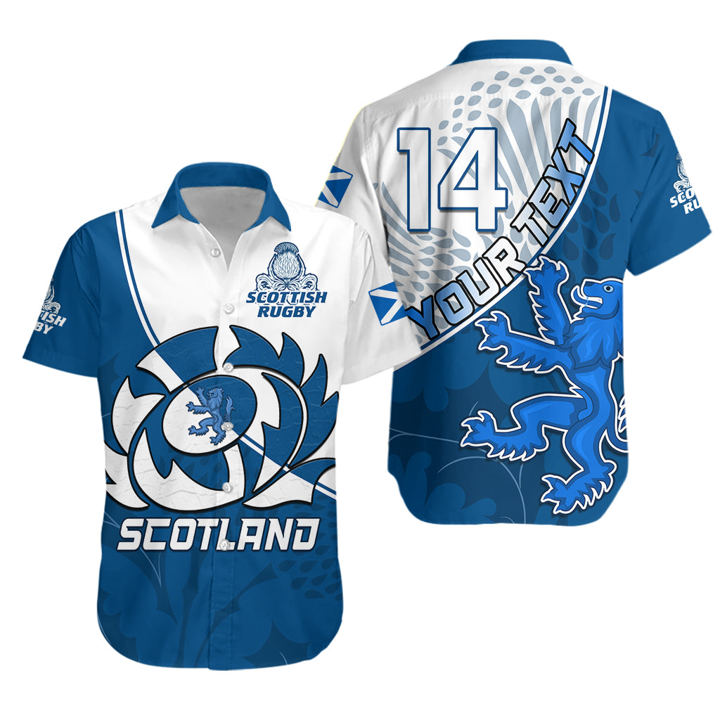 (Custom Text and Number) Scotland Rugby Hawaiian Shirt Scottish Coat Of Arms Mix Thistle Newest Version - Wonder Print Shop