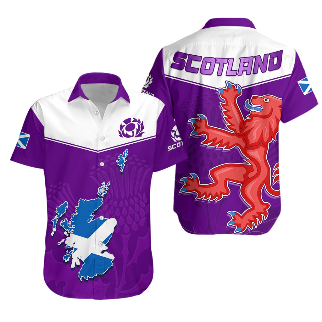 Scottish Rugby Hawaiian Shirt Map Of Scotland Thistle Purple Version - Wonder Print Shop