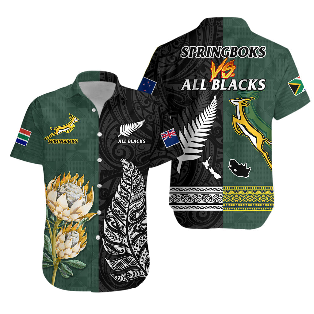 South Africa Protea and New Zealand Fern Hawaiian Shirt Rugby Go Springboks vs All Black LT13 - Wonder Print Shop