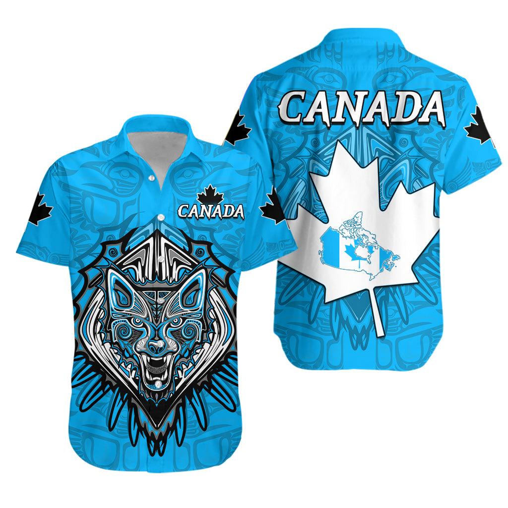 Canada Maple Leaf Hawaiian Shirt Blue Haida Wolf LT13 - Wonder Print Shop