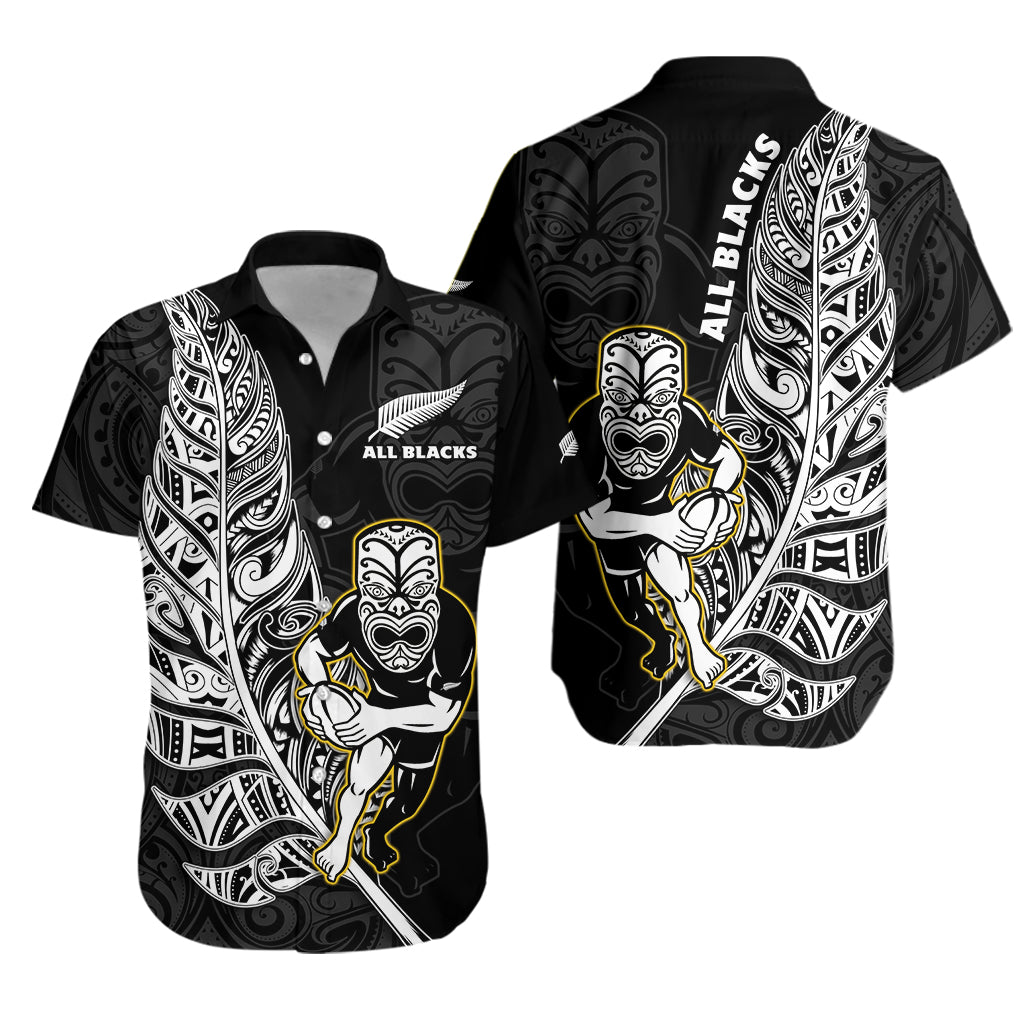 New Zealand 2022 Rugby Hawaiian Shirt All Black Silver Fern Maori Pattern Version Black - Wonder Print Shop