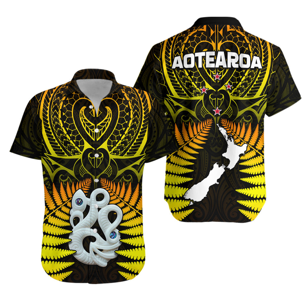 Aotearoa Fern Hawaiian Shirt New Zealand Hei Tiki Gold Style LT13 - Wonder Print Shop