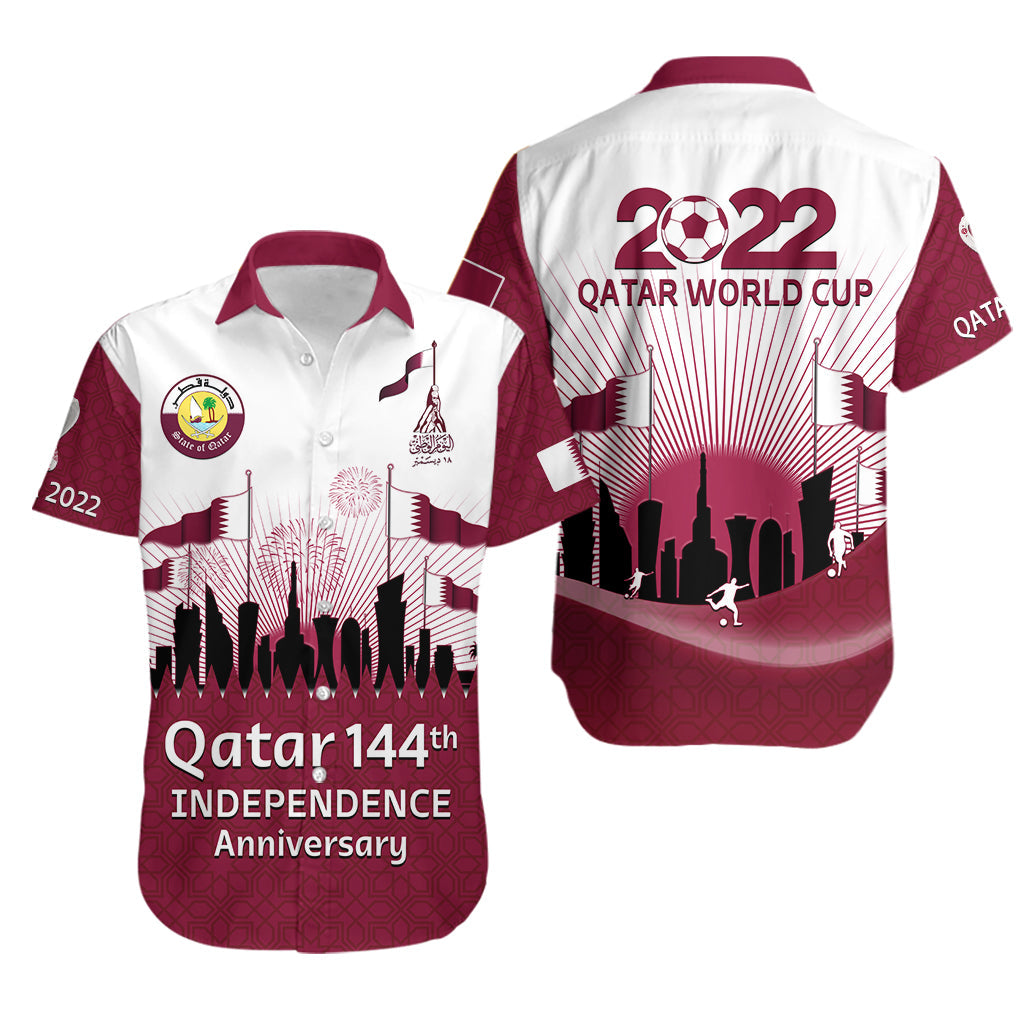 Qatar Hawaiian Shirt Happy 144th Independence Anniversary Mix World Cup 2022 - Wonder Print Shop