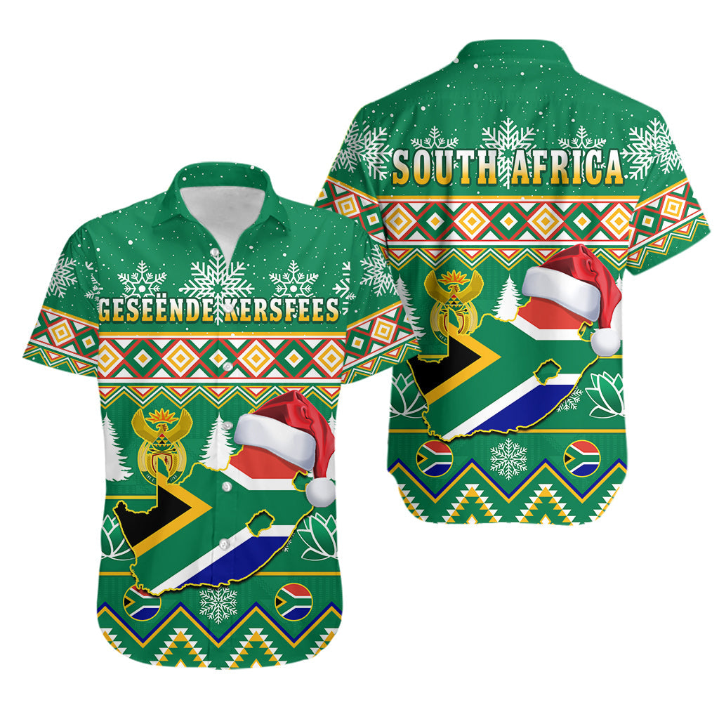 South Africa Christmas Hawaiian Shirt King Protea Geseende Kersfees - Wonder Print Shop