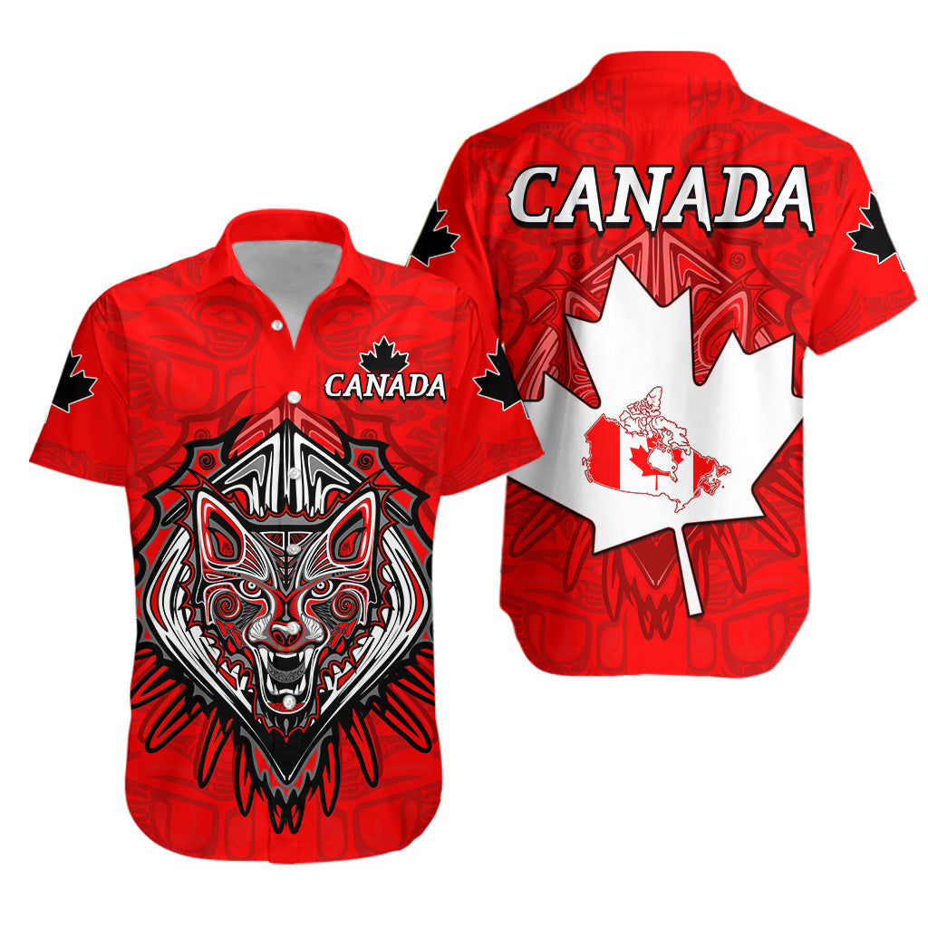 Canada Maple Leaf Hawaiian Shirt Red Haida Wolf LT13 - Wonder Print Shop