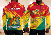 Colorful hoodie with hood, red/yellow/green design, featuring large Grenada text