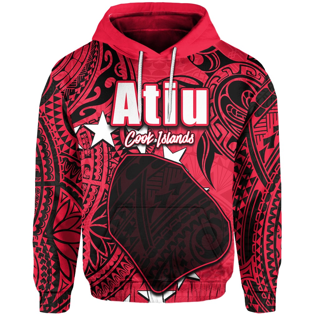 Red hoodie with 'Atiu' graphic and Cook Islands text