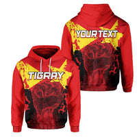 Red Tigray flag hoodie set with clenched-fist graphic, front and back views