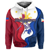 White pullover hoodie with Philippines flag graphic, stars and map on front