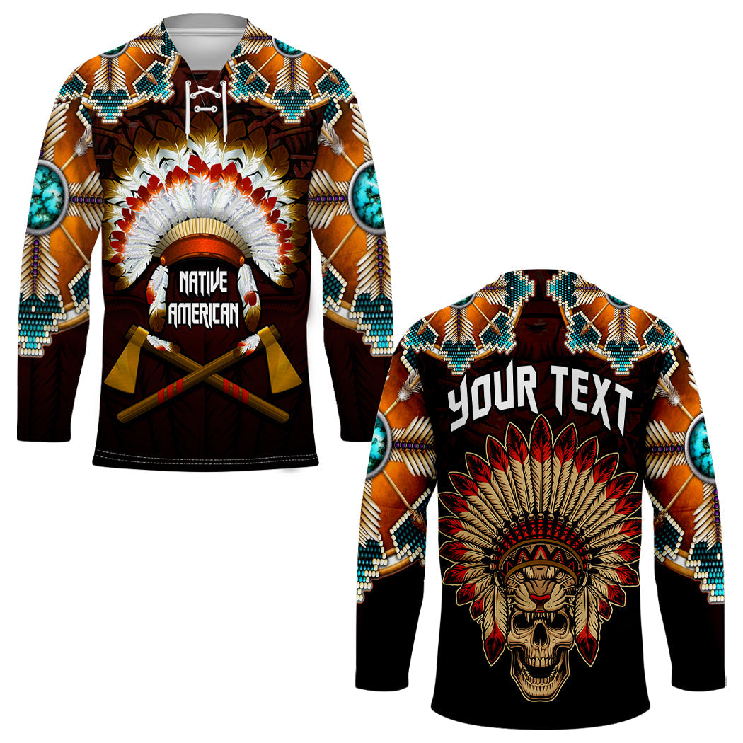 Hockeytrikot vorn: Indianer-Schädel mit Federkranz, „NATIVE AMERICAN“