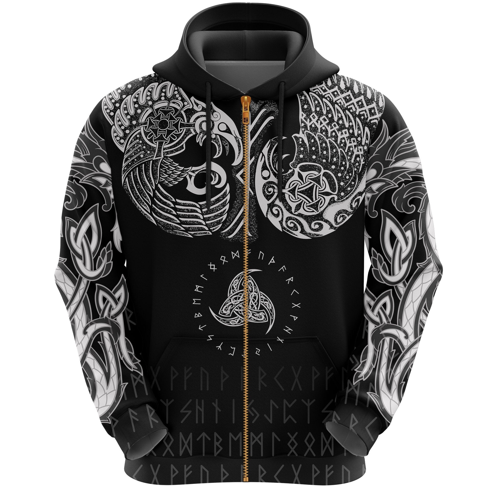 Viking Zip Hoodie Chest Tattoo All Over Print RLT12 - Wonder Print Shop