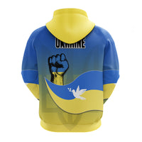 Blue pullover hoodie back view with Ukraine flag-style eagle graphic, yellow hood