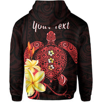 Pullover hoodie with 'You next' text over turtle medallion and plumeria flowers