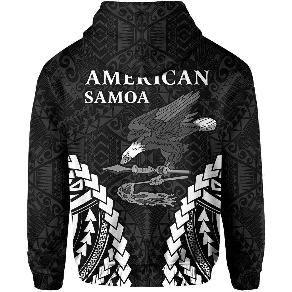 Black zip hoodie back with 'AMERICAN SAMOA' text and large eagle graphic