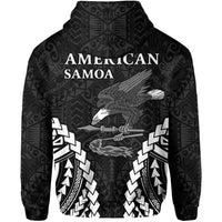 Black zip hoodie back with 'AMERICAN SAMOA' text and large eagle graphic