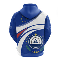 Blue hoodie with multicolor Cape Verde flag print, back view