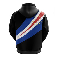 Black zip hoodie back view with multicolor Cape Verde flag diagonal panel