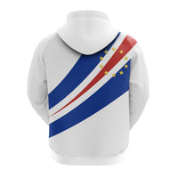 White zip hoodie with diagonal Cape Verde flag graphic on back