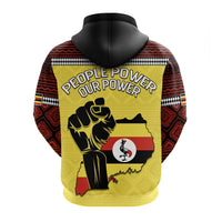 Yellow zip hoodie with African patterned print and 'People Power Our Power' back