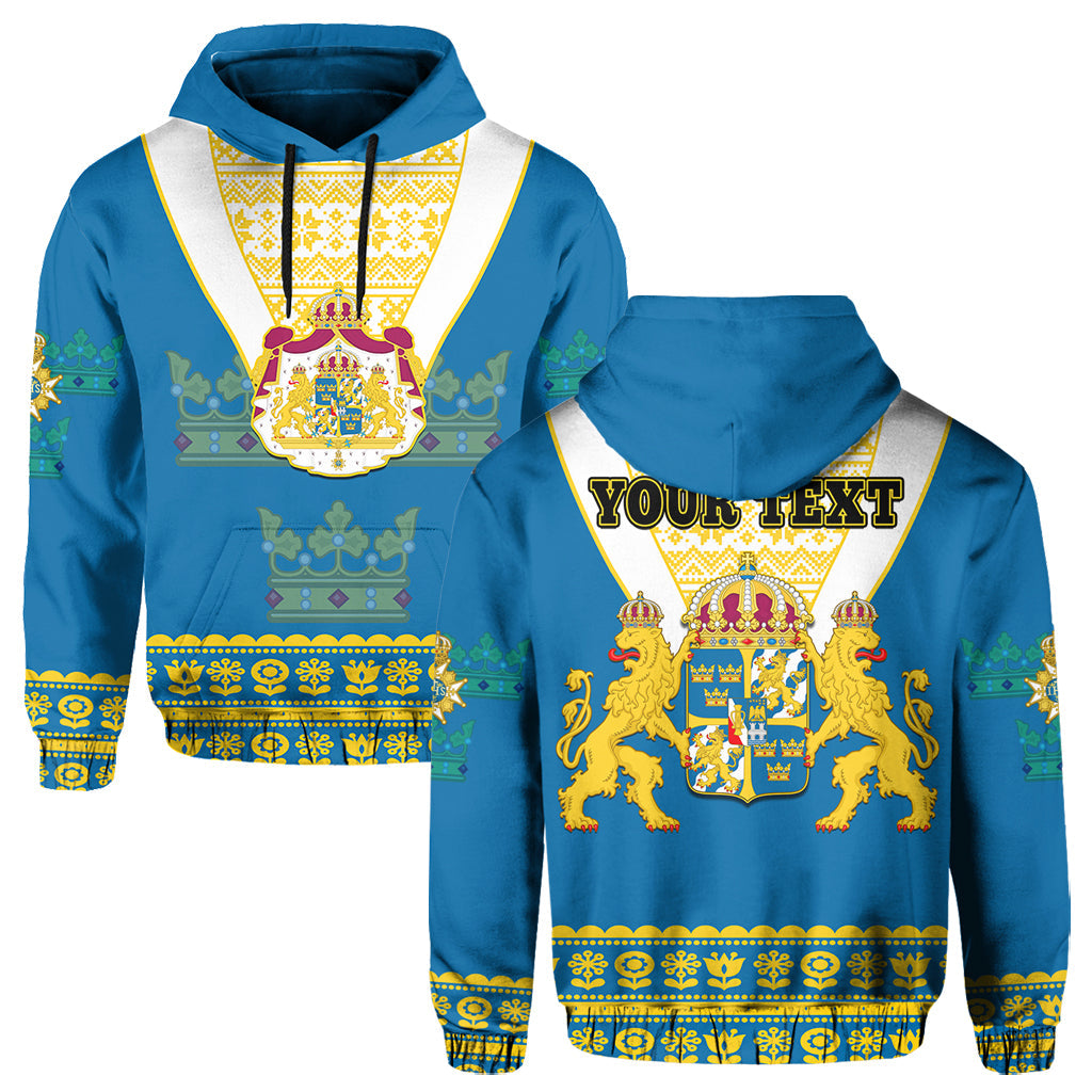 Custom Sweden Hoodie Swedish Coat Of Arms With Scandinavian Flowers - Wonder Print Shop