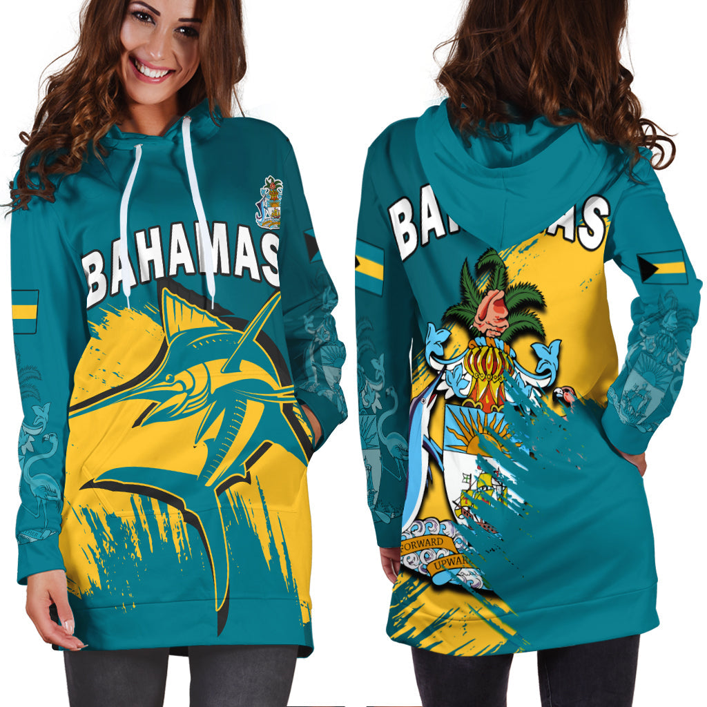 Bahamas Hoodie Dress Blue Marlin With Bahamian Coat Of Arms - Wonder Print Shop