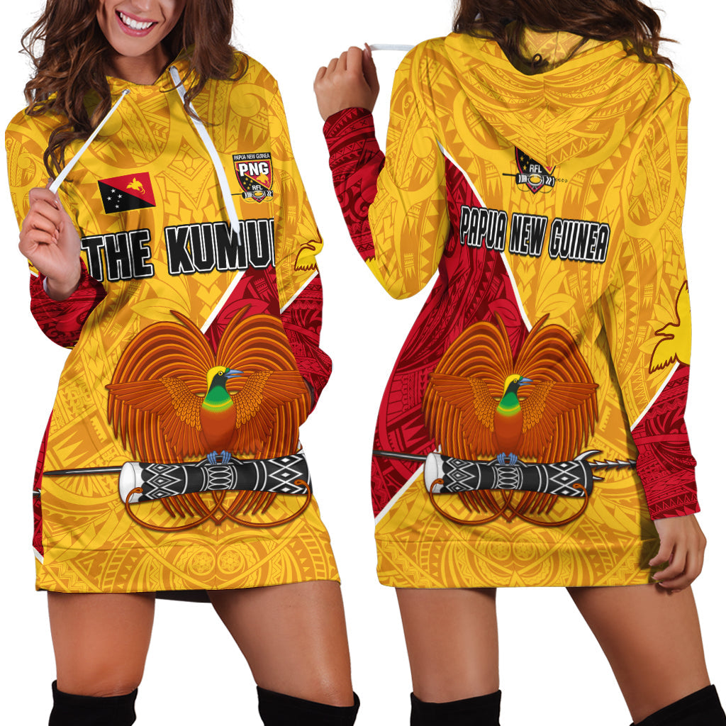 Yellow hoodie dress with long sleeves, front graphic print, kangaroo pocket, hood