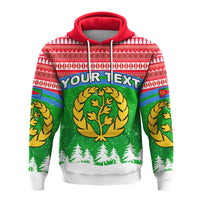 Red pullover hoodie with Eritrea festive print, 'YOUR TEXT' banner and green wreath