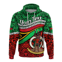 Grüner Zip-Hoodie mit Kapuze, Vanuatu-Design, Schriftzug und Trommel-Motiv