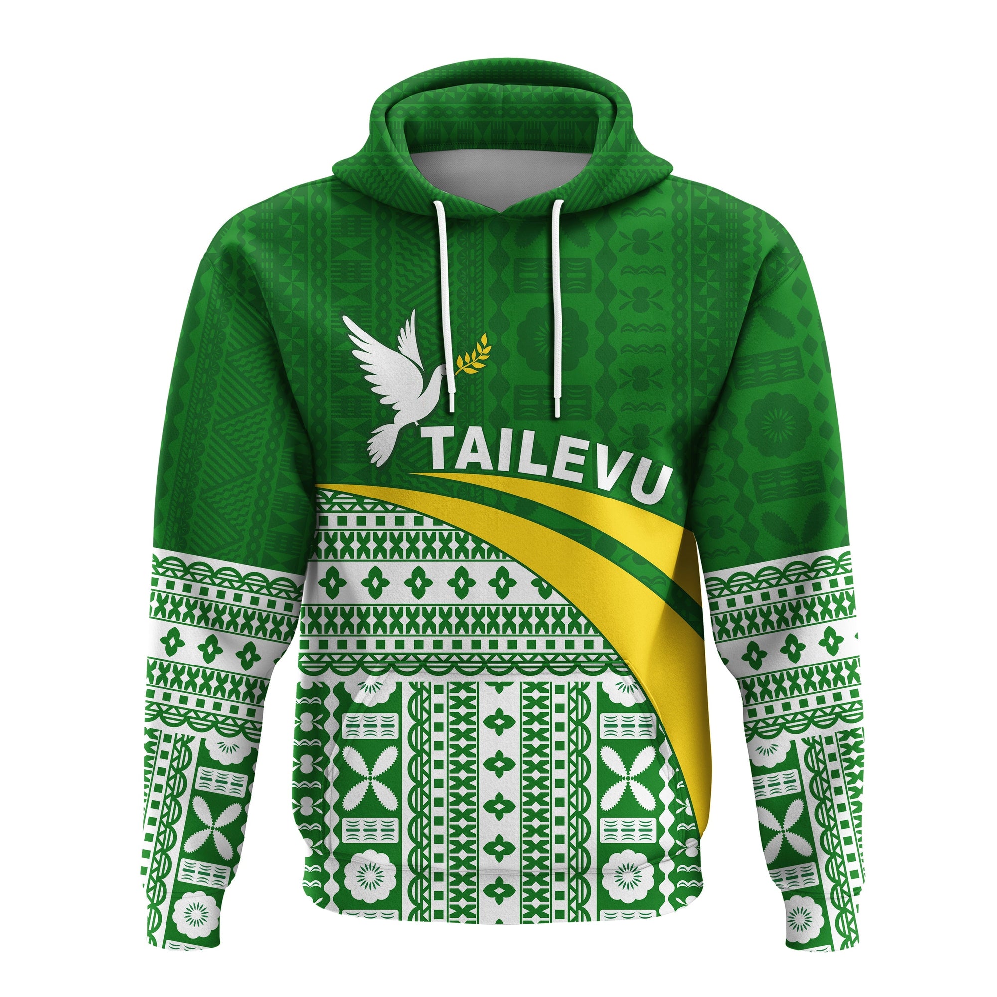 Tailevu Rugby Hoodie Fiji Rugby Tapa Pattern Green LT13 - Wonder Print Shop