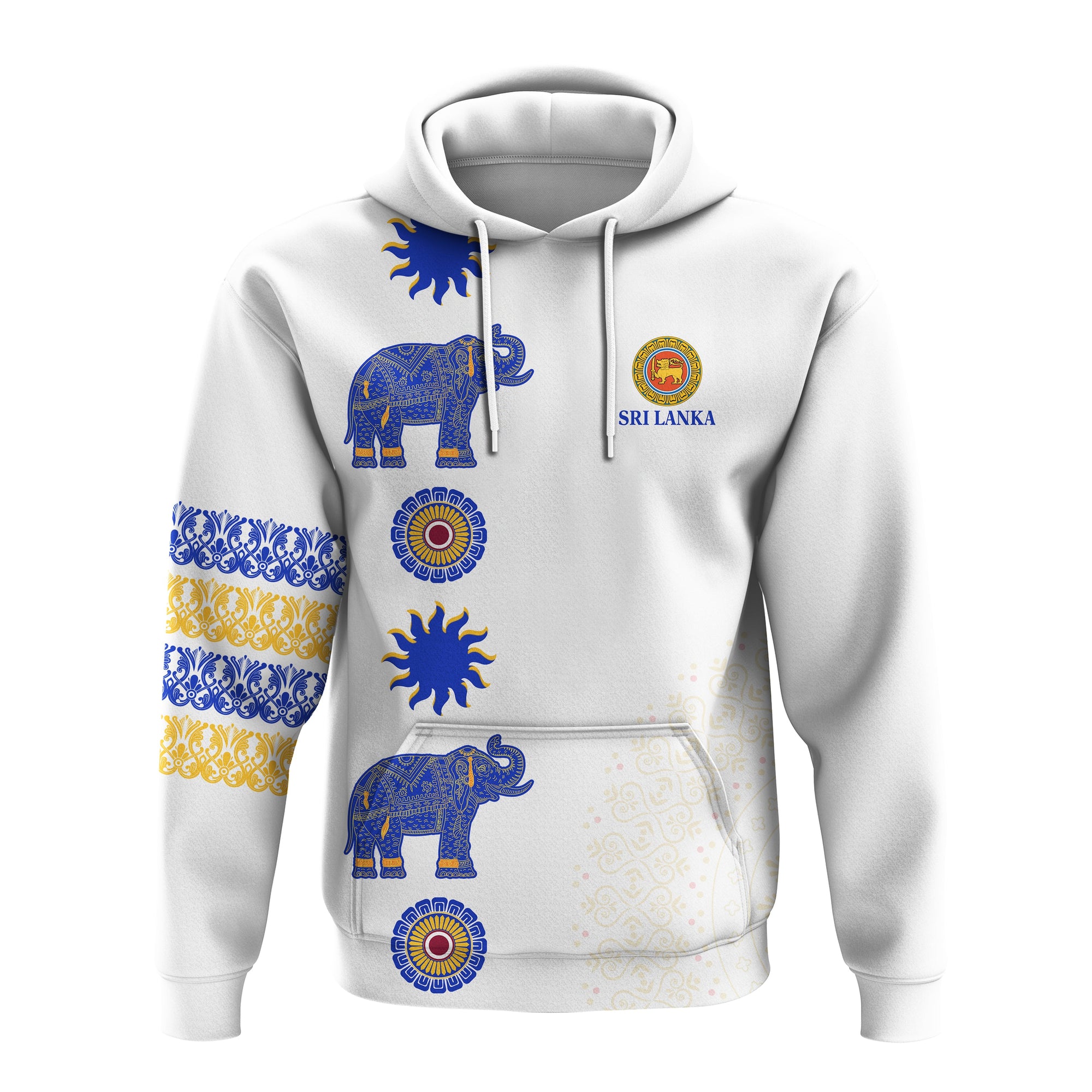 Sri Lanka Hoodie Traditional Pattern and Elephants LT13 - Wonder Print Shop