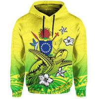Green pullover hoodie with colorful turtle graphic, front