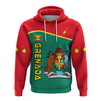 Grenada pullover hoodie in red and green with coat of arms and stars graphic