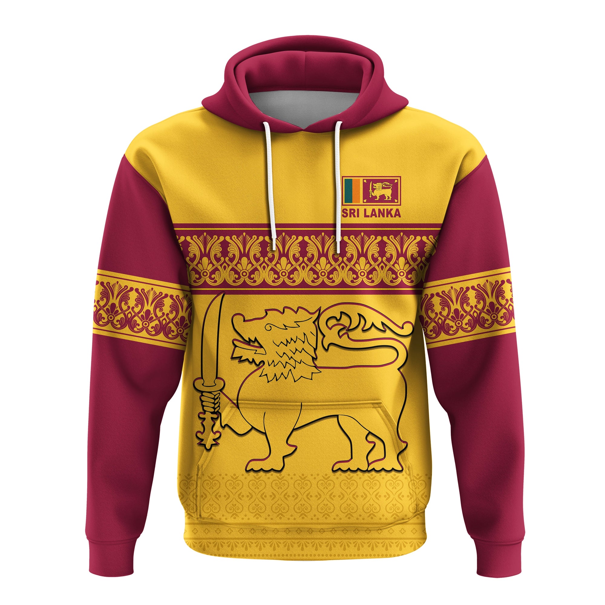 Sri Lanka Hoodie Traditional Pattern and Lion Flag LT13 - Wonder Print Shop