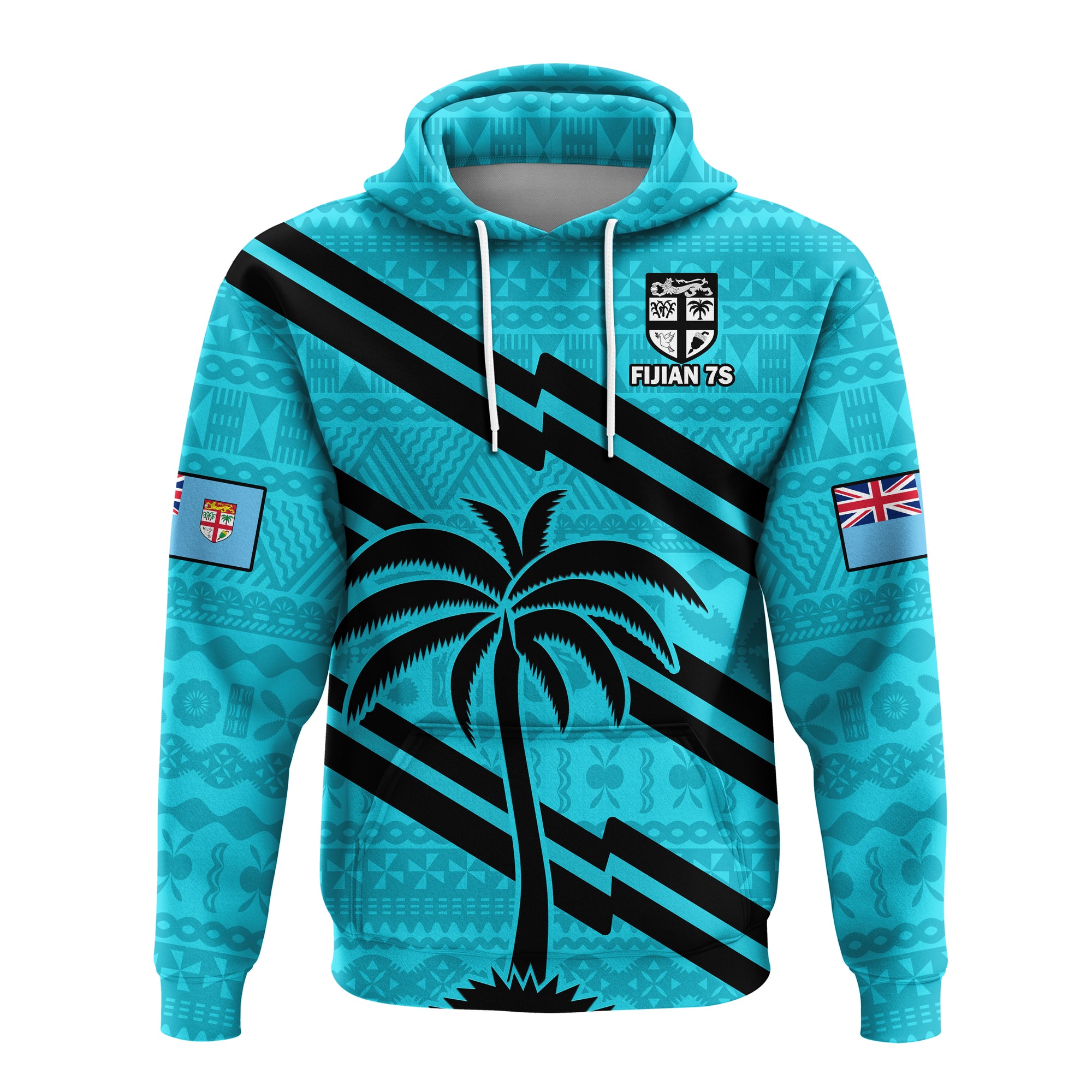 Fiji Rugby Tapa Pattern Fijian 7s Cyan Hoodie - Wonder Print Shop