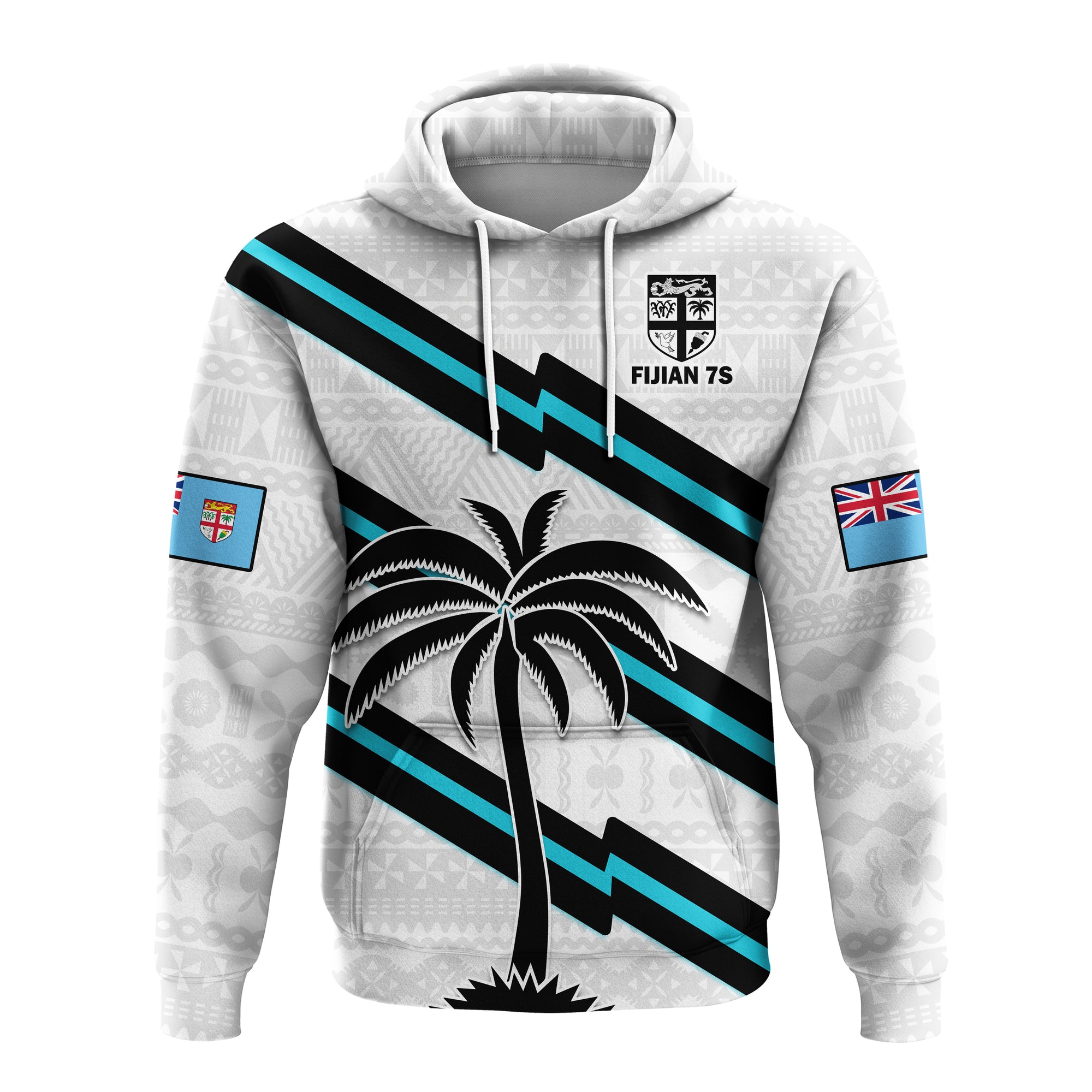 Custom Fiji Rugby Tapa Pattern Fijian 7s White Hoodie - Wonder Print Shop