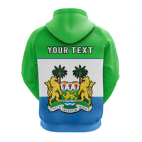 Green hoodie back with 'YOUR TEXT' and Sierra Leone crest graphic