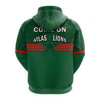 Green football hoodie back with drawstring hood, 'Come on Atlas Lions' text and star stripes