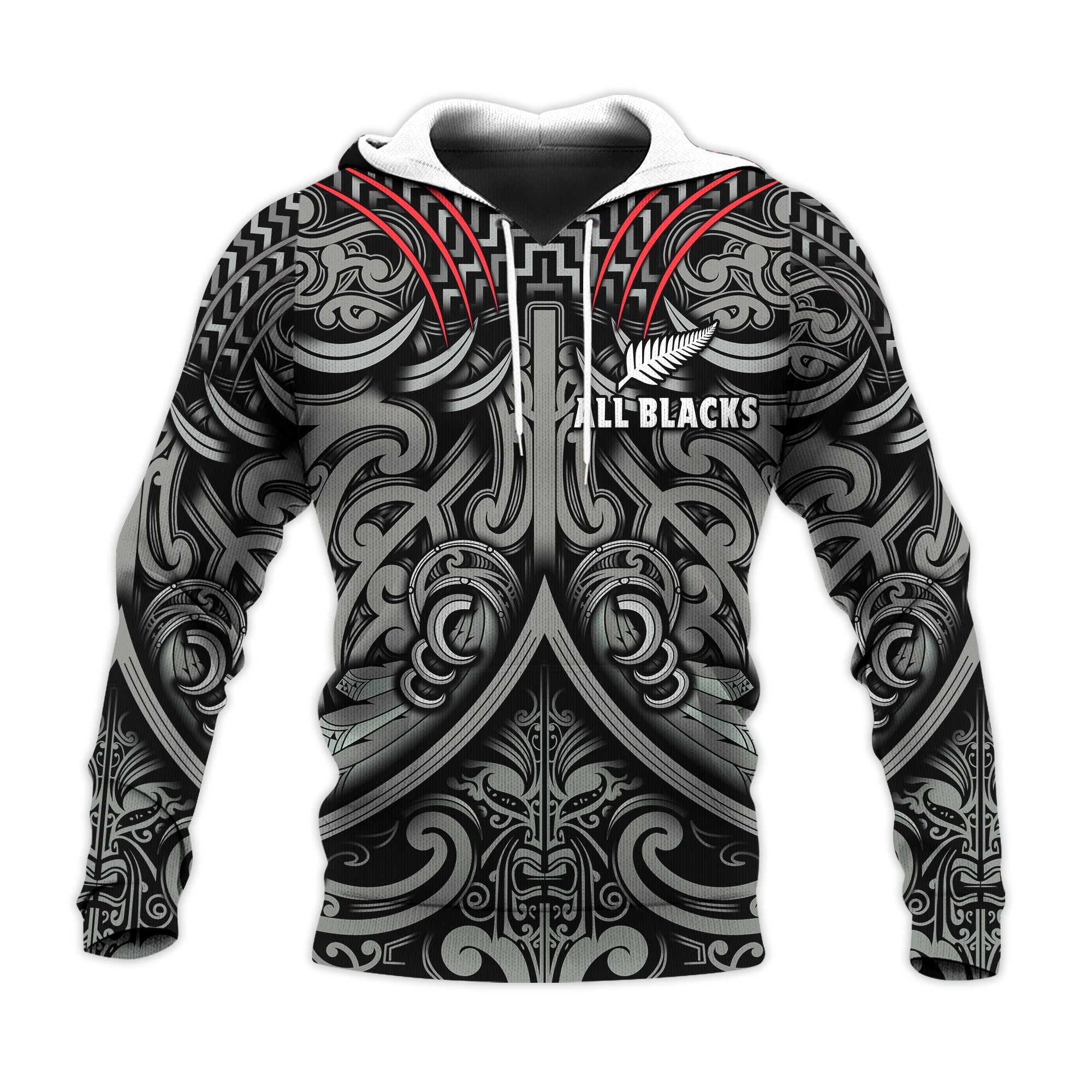 New Zealand Silver Fern Rugby Hoodie All Black NZ Maori Pattern LT13 - Wonder Print Shop