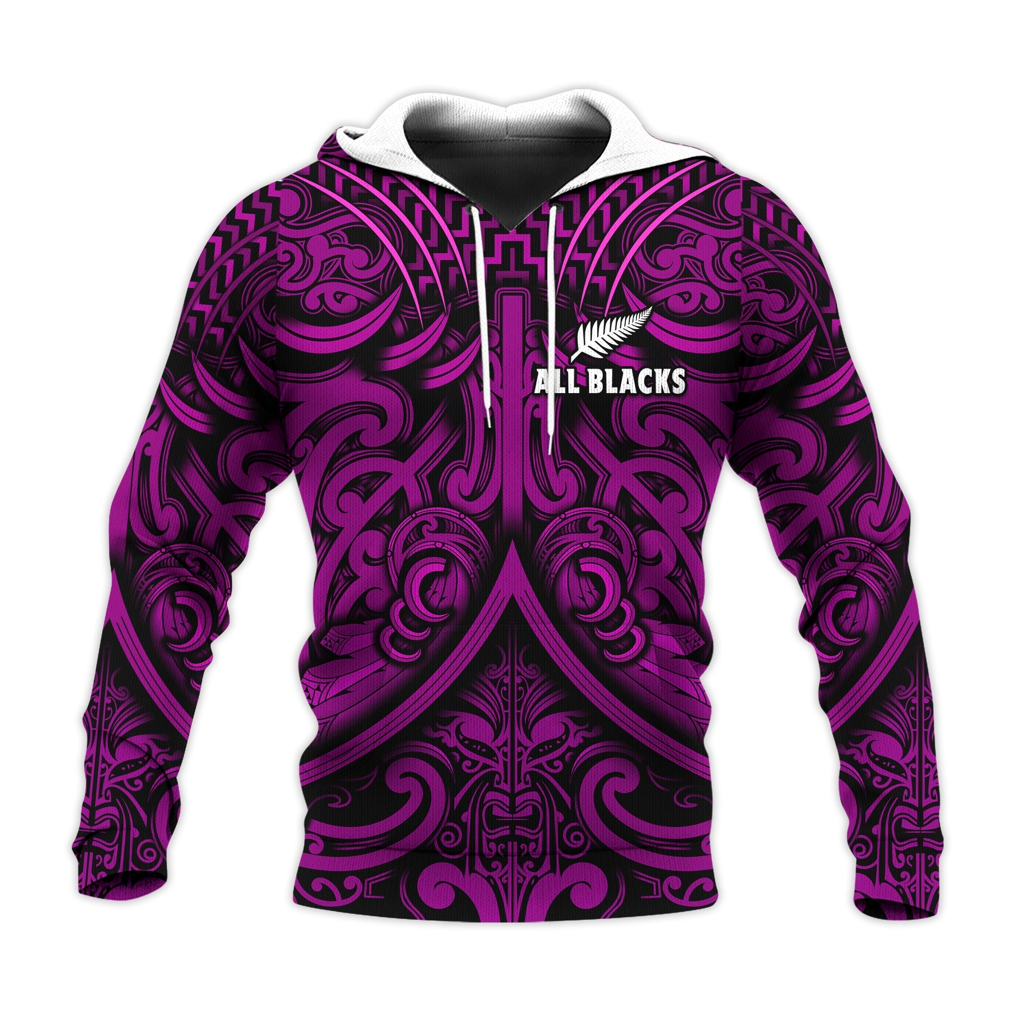 New Zealand Silver Fern Rugby Hoodie All Black Purple NZ Maori Pattern LT13 - Wonder Print Shop