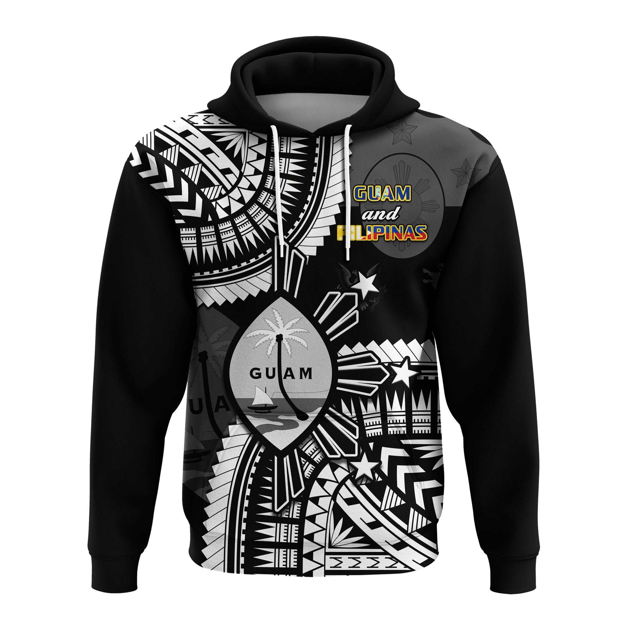 Custom Guam and Philippines Hoodie Guaman Filipinas Together Black - Wonder Print Shop