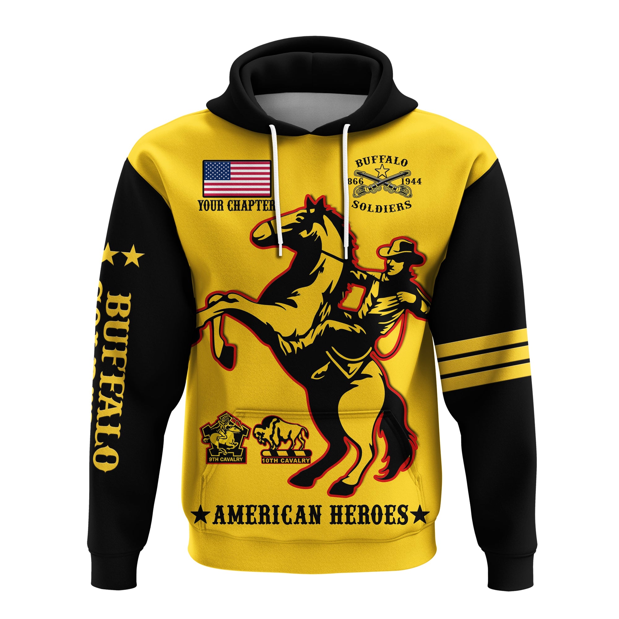 (Custom Text And Chapter) Buffalo Soldiers Hoodie BSMC United States Army Yellow - Wonder Print Shop