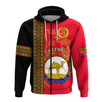 Red and black pullover hoodie with Eritrea crest graphic and sleeve flag patch